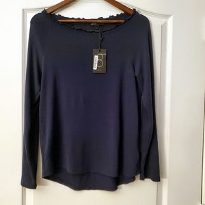 Gibson Navy Blue lightweight long sleeve shirt with ruffled neckline S NWT